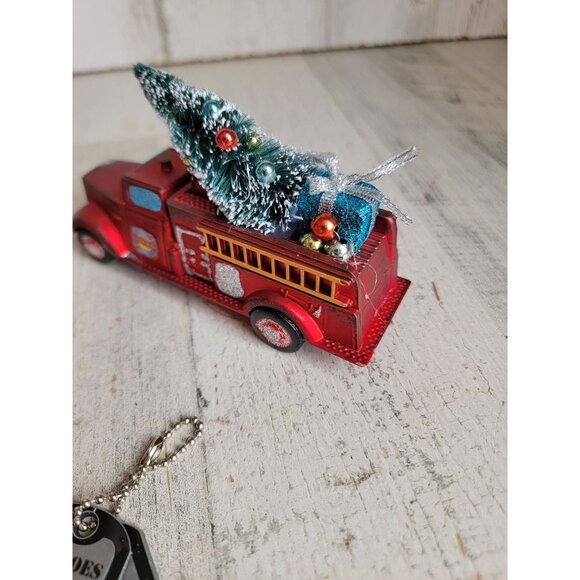 Firefighter fire truck tree hero cape dog tag ornament Xmas set - Picture 5 of 12